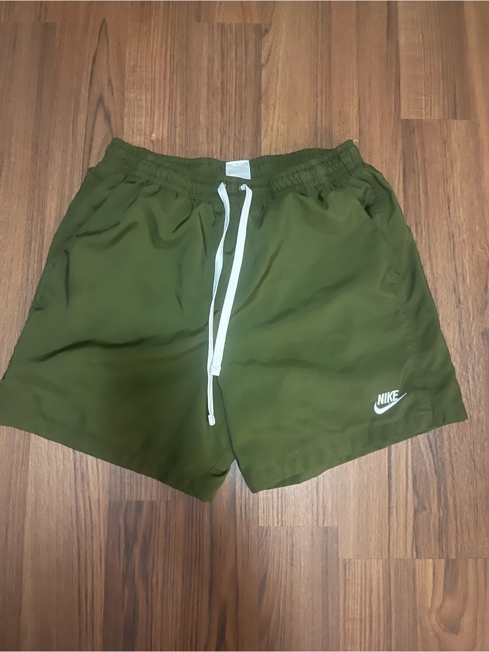 Nike Olive Green Athletic Shorts with White Drawstring